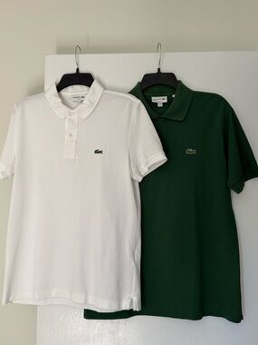 Two Men's Classic Polo Shirt from Lacoste - White & Dark Green - Medium